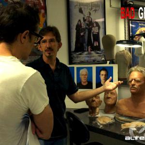 Bad Grandpa Makeup Effects Designer Tony Gardner discusses designs options with Johnny Knoxville for the character of Irving Zisman the titular character in the film 2012