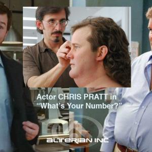 WHATS YOUR NUMBER? Actor Chris Pratt seen before and after prosthetic makeup effects and body suit work by Alterian Inc supervised by Tony Gardner