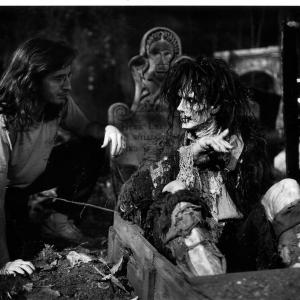 Makeup Effects Designer  Supervisor Tony Gardner L confers with actor Doug Jones R prior to his character Billy Butchersons entrance in the Disney film Hocus Pocus directed by Kenny Ortega