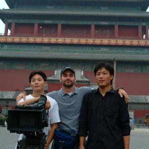 DP Ken Garff with camera assistants in Beijing China Sept 2003 Client Peninsula Hotel Group