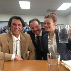Lou Diamond Phillips JD Garfield and Cassidy Freeman on the set of Longmire 3rd Season Episode 3 Miss Cheyenne