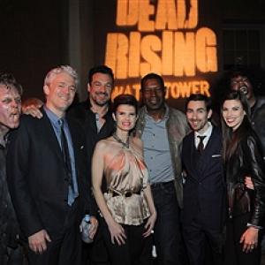 (L-R-) Producer Tim Carter, actors Aleks Paunovic, Dennis Haysbert, Carrie Genzel, director Zach Lipovsky and Meghan Ory attend the premiere of Crackle's 'Dead Rising: Watchtower' after party at Sony Pictures Studio on March 11, 2015 in Culver City, Cali