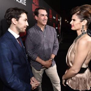 Zach Lipovsky, from left, Rob Riggle and Carrie Genzel attend the world premiere of Crackle's 