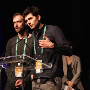 James George L and Jonathan Minard accept the Bombay Sapphire Award for Transmedia for Clouds onstage at the TFF Awards Night during the 2014 Tribeca Film Festival at Conrad New York on April 24 2014 in New York City