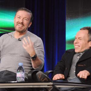 Warwick Davis and Ricky Gervais
