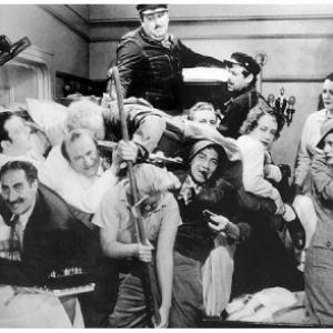 Still of Groucho Marx Billy Gilbert Chico Marx Harpo Marx and Inez Palange in A Night at the Opera 1935