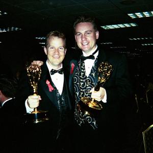 John Gilbert ace and Roderick Davis celebrate their Emmy win