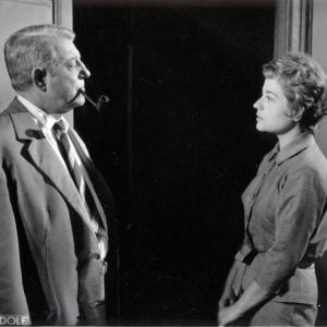 Still of Jean Gabin and Annie Girardot in Maigret tend un piegravege 1958