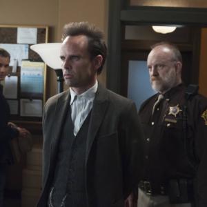 Still of Jim Beaver Walton Goggins and Timothy Olyphant in Justified 2010