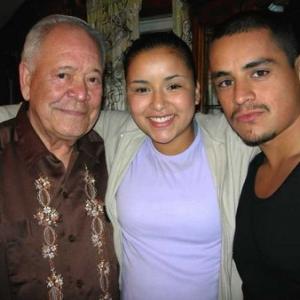 Chalo González, Emily Rios, and Jesse Garcia on the set of Quinceneara.