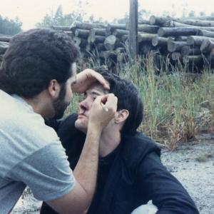 Beating up Kyle MacLachlan,on set of David Lynch's BLUE VELVET, 1985.