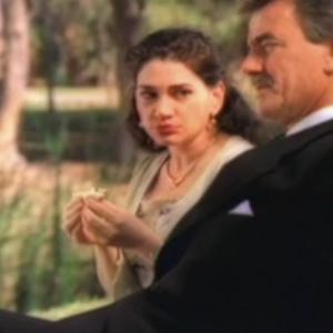 left to right Actors KarenEileen Gordon and Eric Braeden onset in Miami during the filming of a Gloria Vanderbilt clothing commercial