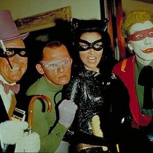 Still of Cesar Romero Frank Gorshin Burgess Meredith and Lee Meriwether in Batman The Movie 1966