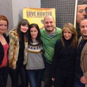 Casting Director Amy Gossels of Amy Gossels Casting right with filmmaker Nemanja Bala far right and the stars of their new film LOVE HUNTER at the NYC premiere at Quad Cinema in December 2014