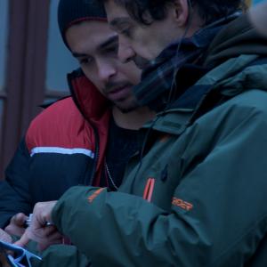 Actor Wilmer Valderrama and director Angel Gracia on the set of From Prada to Nada