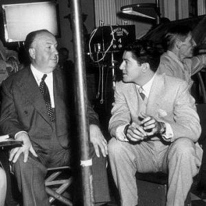 Alfred Hitchcock behind the scenes with Farley Granger for 