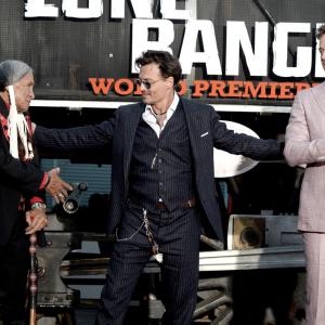 Saginaw Grant, Johnny Depp and Armie Hammer at The Lone Ranger movie premiere July 2013 California Adventure, Anaheim, CA