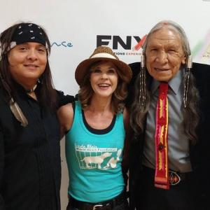 Grammy Award finalist Jimmy Lee Young actress Linda Blair and Saginaw Grant at Native Harmonies Native American Music Festival 2014 Long Beach CA