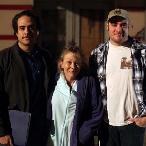 L-R: Justin Meeks, 70's scream queen Marilyn Burns (The Texas Chain Saw Massacre, Helter Skelter, Eaten Alive), Duane Graves on the set of the horror feature BUTCHER BOYS, November, 2010