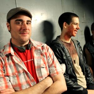 L-R: Co-director Duane Graves with actors Mike Davis and Tank Turner on set of the horror feature BUTCHER BOYS, November, 2010