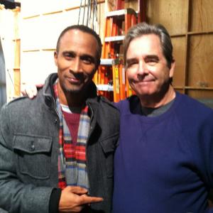 Gordon and Beau Bridges on the set of The Millers