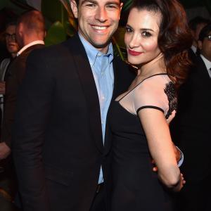 Max Greenfield and Tess Sanchez at event of The 66th Primetime Emmy Awards (2014)