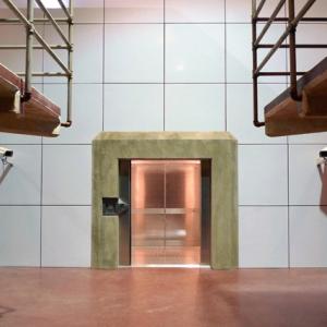 Security elevator to the new prison  Built on stage for ALCATRAZ