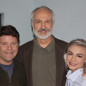 Actor Michael Gross with costars Sean Astin and Samaire Armstrong on the set of the 2012 film Adopting Terror