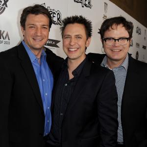 Nathan Fillion, James Gunn and Rainn Wilson at event of Super (2010)