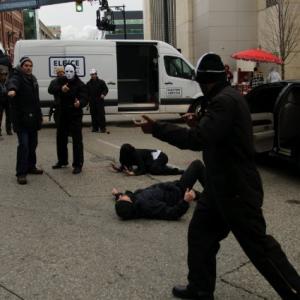 Downtown Grand Rapids, MI - Mike Gunther directs the heist scene in 