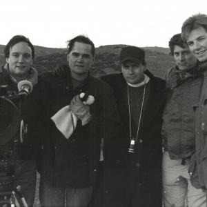 AFI cinematography fellows with director Charlie Sheen From left Chris Taylor Alan Wright Keith Barefoot