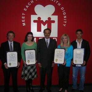 Edd Hall Angela Watson Morgan Fairchild and Esai Morales receive Citations for their work with the MEND organization by LA City Councilman Richard Alarcon