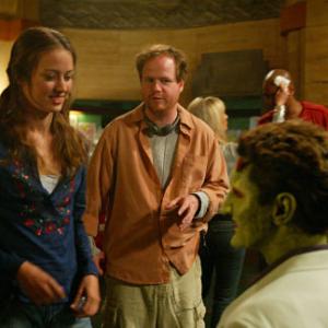 LR Behind the scenes with Winifred Amy Acker Joss Whedon and Lorne Andy Hallett in Spin The Bottle