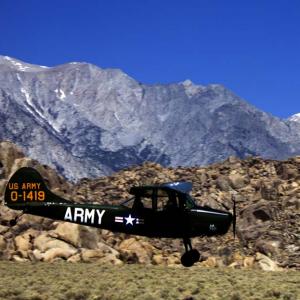US ARMY spotter aircraft shooting Aerials in Lone Pine CA
