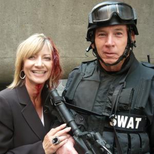Playing a rescueing SWAT officer with Laurie Steele in Episode 102 of NBC's TRAUMA, filming in Downtown San Francisco