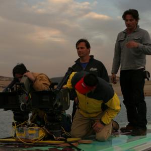 Dean Hamiltonon boat during stunt sequence for Blonde and Blonder