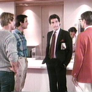 TV, NBC series RIPTIDE - as very successful businessman Jordan Young, seen here with actors Perry King, Joe Penny and Thom Bay