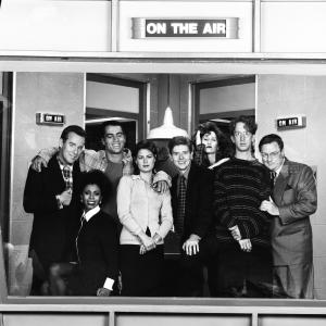 Still of Andy Dick, Dave Foley, Maura Tierney, Khandi Alexander, Phil Hartman, Vicki Lewis, Joe Rogan and Stephen Root in NewsRadio (1995)