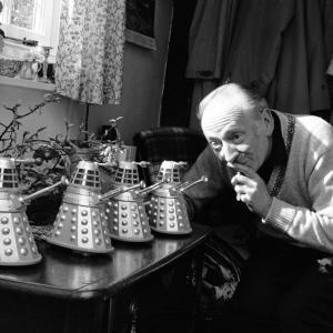 21st April 1965 British actor William Hartnell 1908  1975 at home in Mayfield Sussex with four miniature model Daleks  arch enemies of Hartnells character Dr Who in the BBCs sciencefiction series of the same name Hartnell was the first of a series of actors to play the role