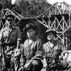 Still of Alec Guinness William Holden and Jack Hawkins in The Bridge on the River Kwai 1957