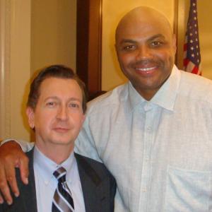 Phil Hawn and Charles Barkley on set of NBA on TNT promo