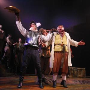 Steve Hayes as The Barber with Terrence Mann as Don Quixote in MAN OF LA MANCHA at Connecticut Repertory Theatre