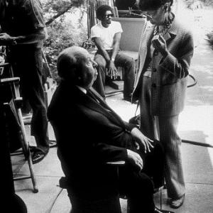 Family Plot Director Alfred Hitchcock with costume designer Edith Head on set 1976 Universal