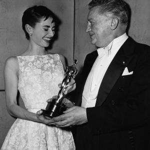 Best Actress Audrey Hepburn Roman Holiday with Jean Hersholt at the 26th Academy Awards