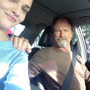 Louis Herthum and Madeline Brewer on the set of My Bold Dad 2015 Toyota Camry Super Bowl Commercial
