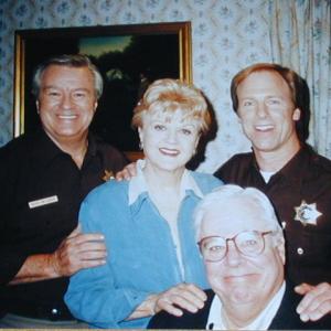 Ron Masak, Angela Landsbury, Louis Herthum and Bill Windom on the set of Murder, She Wrote after our last Cabot Cove show, March 1996.