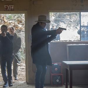 Still of Louis Herthum Timothy Olyphant and Jacob Pitts in Justified 2010