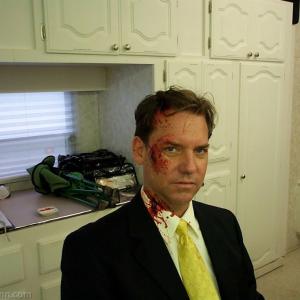 Tom Hillmann in the special effects make-up chair in 