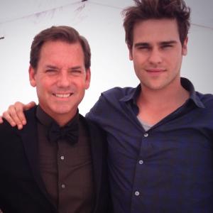 Tom Hillmann on the set of StarCrossed with Grey Damon