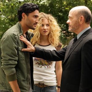 Still from Infiltrators (2013) Hallee Hirsh as Micki Thorne with Johnny Cruz and Robert Picardo